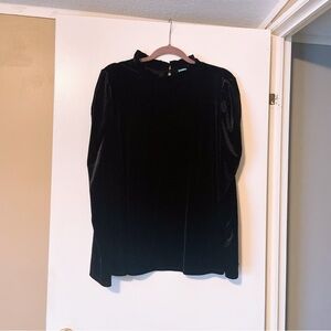 CeCe Black Velvet Puff Sleeve Blouse Size 2X